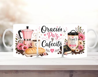 Spanish Faith Mug Wrap Bundle | Cafecito y Cristo Sublimation PNG (Digital Download)