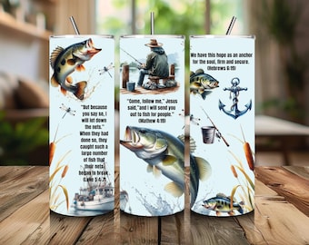 Christian Fishing Tumbler Wrap: Scripture 20 Oz PNG (Digital Design)