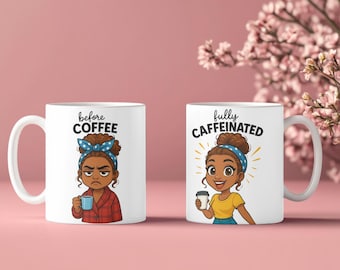 Funny Coffee Mug Wrap | Before & After, Bilingual (Digital Download PNG)
