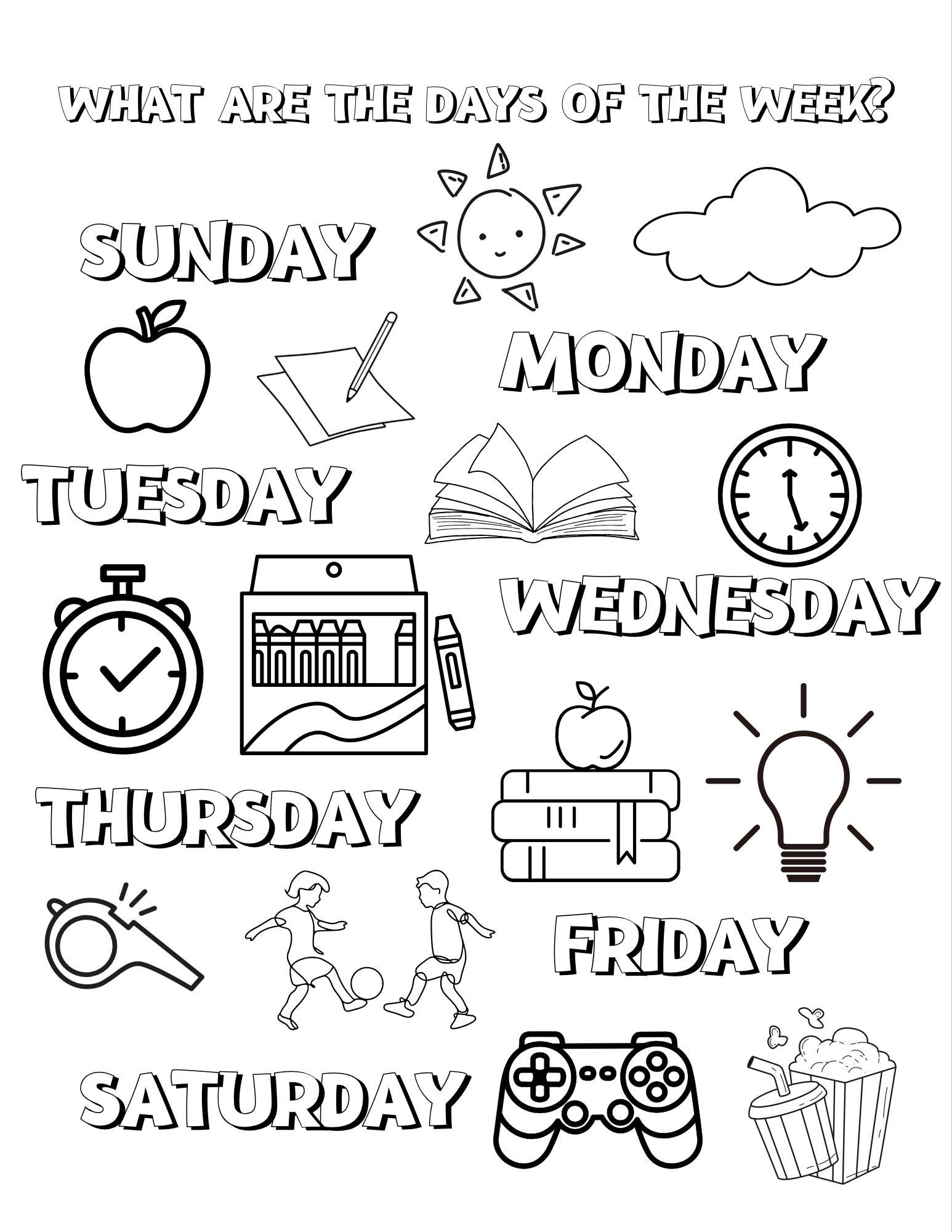 Weekdayto Color Days of the Week Color Page - Etsy