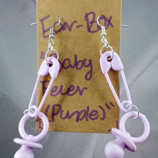 Baby Fever Safety Pins with Pacifiers Baby Themed Weird Wacky Earrings (Free Shipping)