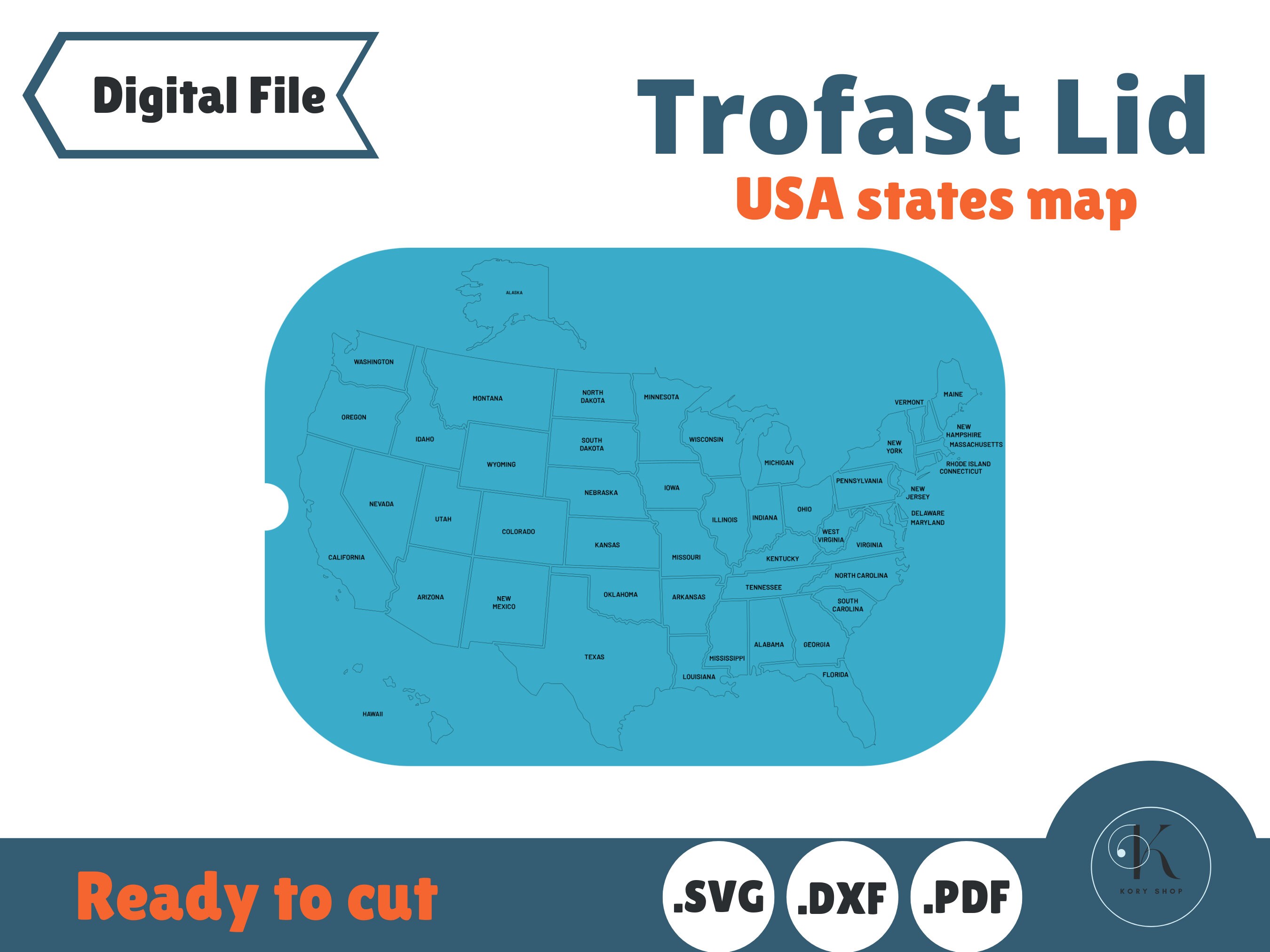 USA states map SVG for Trofast Lid template for IKEA Flisat Sensory Table, Small and Large lids, laser cut file, Glowforge tested