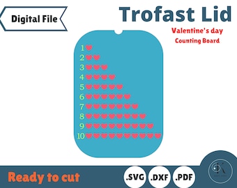 Valentine's day counting boar Trofast Lid template for IKEA Flisat Sensory Table, Small and Large lids, laser cut file, Glowforge tested