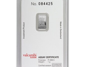 LIBERTY CREDIT SUISSE In Assay 1 Gram 999.5 Fine Platinum Bullion Bar