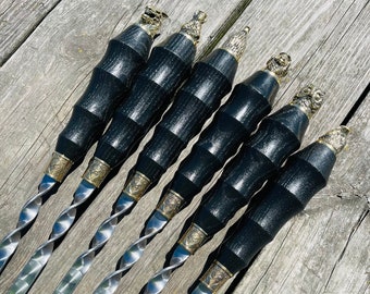 6 Pcs Heavy-duty Stainless Lula Kebab Skewers (Animals. Wooden Handle)