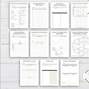 Family History Worksheet Bundle | Worksheets | PDF | Genealogy | Sage Green