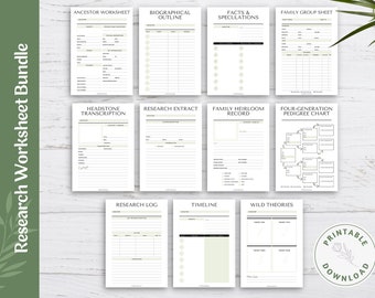 Family History Worksheet Bundle | Worksheets | PDF | Genealogy | Sage Green