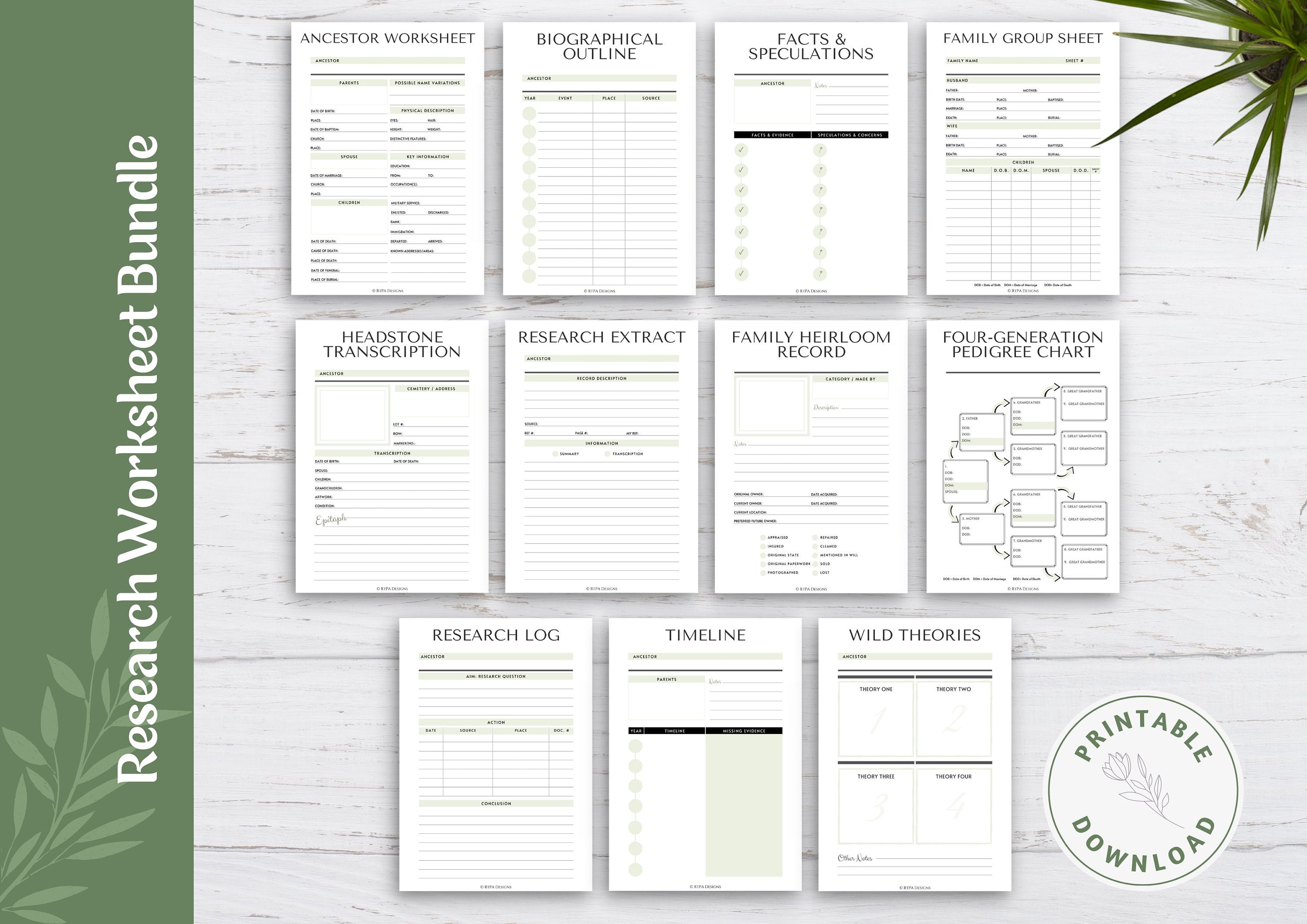 Family History Journal/ Genealogy Notebook, Ancestry Planner, Worksheet  Bundle,family Worksheets, Printable PDF 