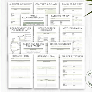 Family History Beginner's Bundle | Worksheets | PDF | Genealogy | Sage Green