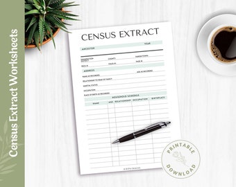Census Extract Worksheet | Family History | Genealogy | Worksheets