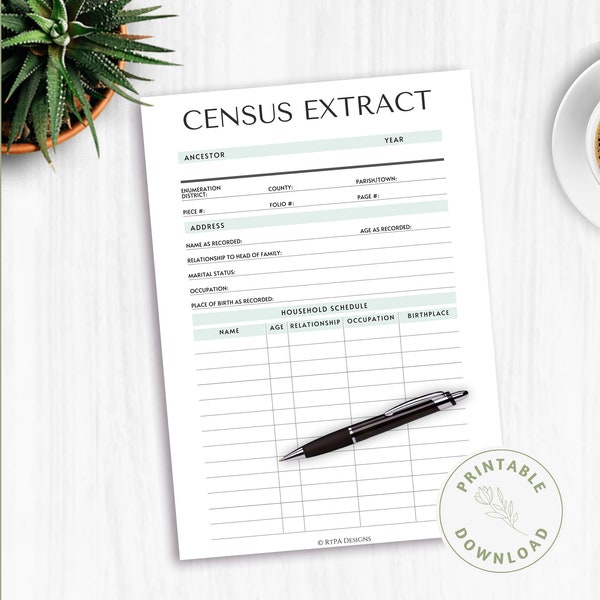 Census Extract Worksheet | Family History | Genealogy | Worksheets