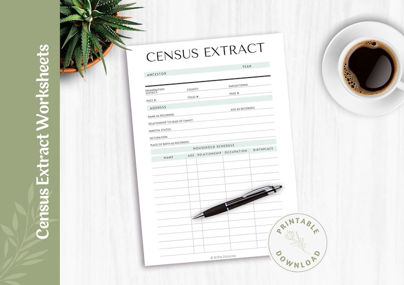 Census Extract Worksheet | Family History | Genealogy | Worksheets - Etsy