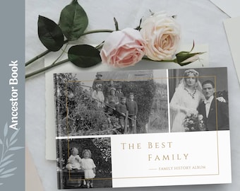 Familiegeschiedenis Fotoboek Sjabloon | Canva Template | Ancestry Genealogie Remembrance | iPad Mac PC |  Eenvoudig schoon klassiek ontwerp