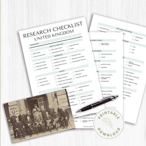 UK 3-Page Research Checklist | United Kingdom | Britain | Family History | Genealogy | Worksheets