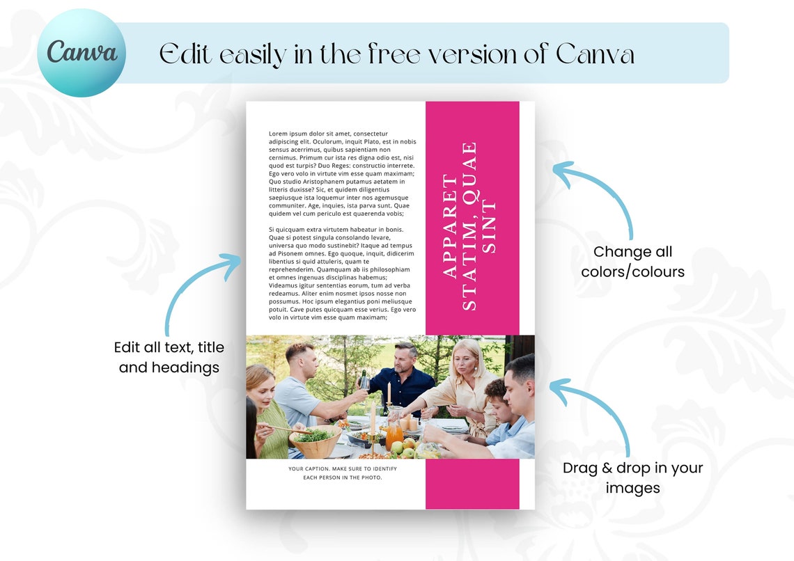 Family Reunion Booklet Editable Template Canva Template iPad Mac PC