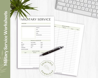 Military Service Worksheet | Family History | Genealogy | Worksheets