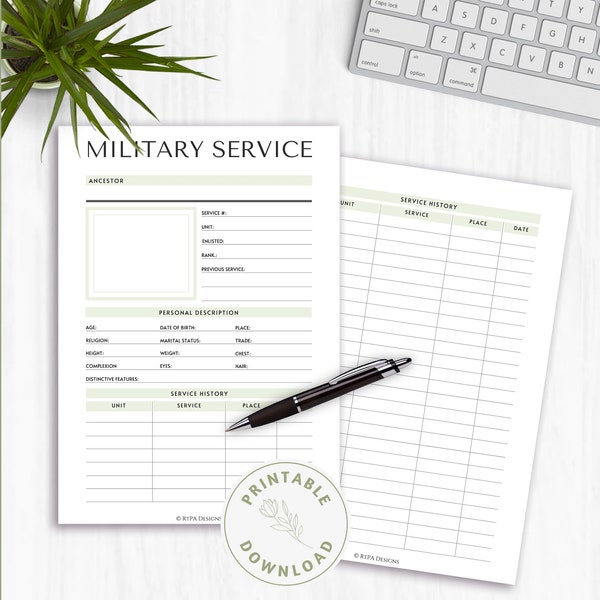 Military Service Worksheet | Family History | Genealogy | Worksheets