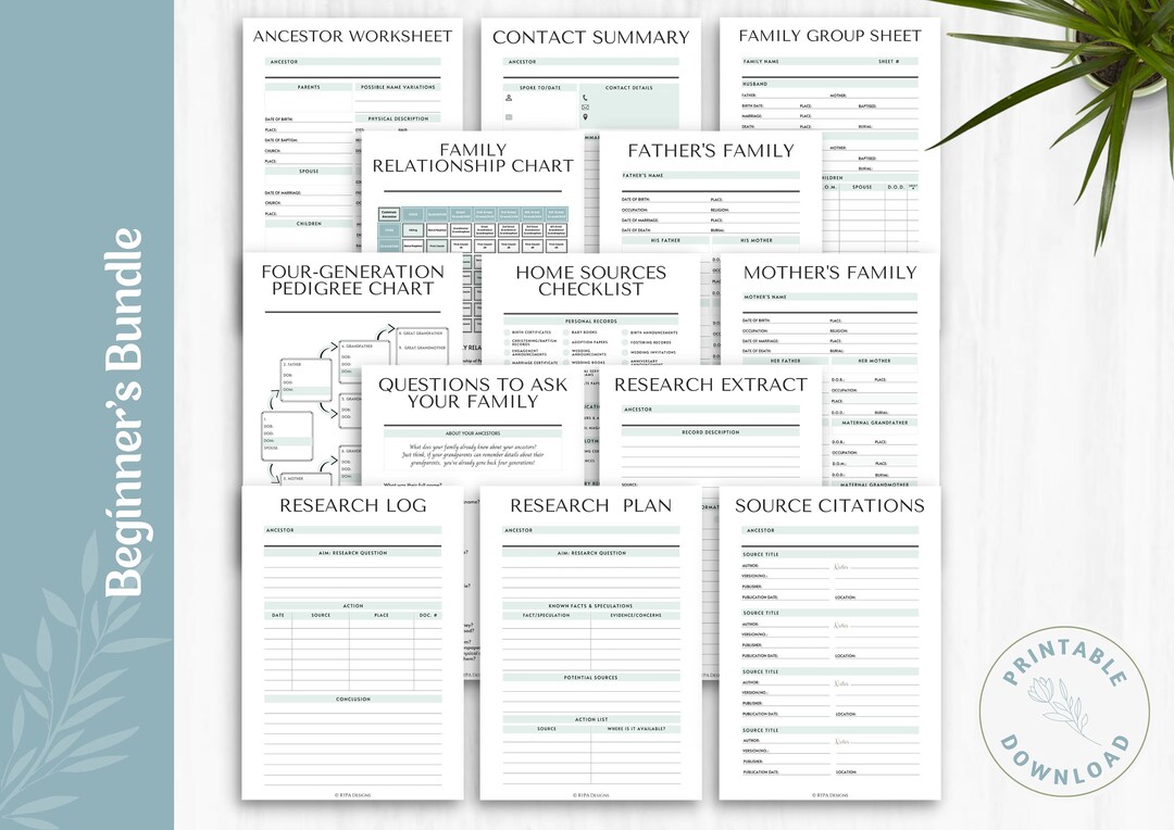 Family History Beginner's Bundle | Worksheets | PDF | Genealogy | Blue ...