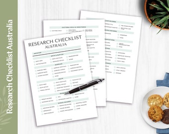 Australia 3-Page Research Checklist | Family History | Genealogy | Worksheets