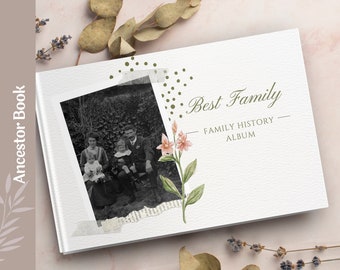 Familiegeschiedenis Fotoboek Sjabloon | Canva Template | Ancestry Genealogie Remembrance | iPad Mac PC |  Eenvoudig schoon plakboekontwerp