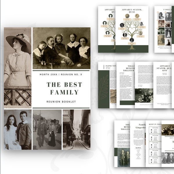 Family Reunion Booklet Editable Template | Canva Template | iPad Mac PC |  Simple clean vintage design