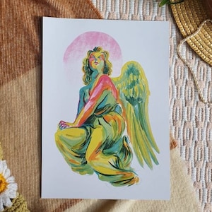 Schöne Engel Statue Kunst // Bunt Ästhetisch A4 Kunstdruck // Illustriert