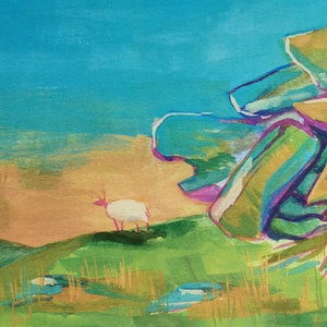 Lonely Sheep on Dartmoor // Colourful A4 Art Print for Wall // Gift for Lovers of Devon // Illustration, Painting, Artwork image 3