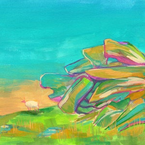 Lonely Sheep on Dartmoor // Colourful A4 Art Print for Wall // Gift for Lovers of Devon // Illustration, Painting, Artwork image 4