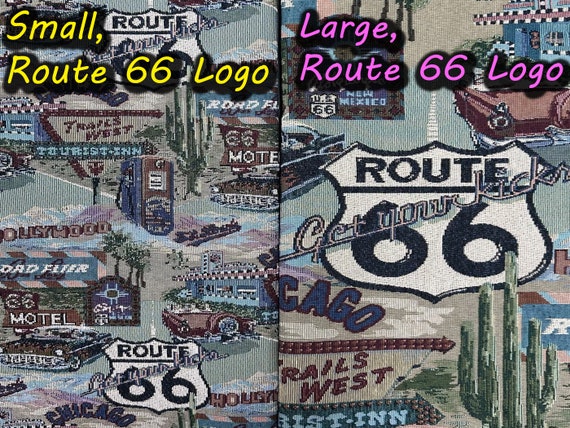 Highway ROUTE 66, Classic Retro TAPESTRY Fabric - Motel, Diner, Gas Station Theme Ideal for Tote Bags, Accent Pillows, Upholstery, Curtains