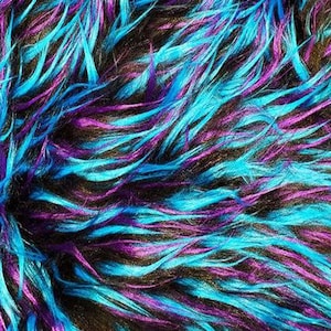 Faux Fur 3 Tone Spike Long Pile Fabric Black Turquoise Purple 60" Wide Plush, Warm Soft Coat Fashion Fursuit Costume Sold by Continuous Yard
