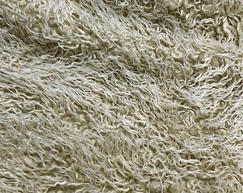1.5" Faux Fur Fabric Long Pile Curly Llama (Ivory) 2lb 2-way stretch / 60" Wide / Sold by Continuous Yard