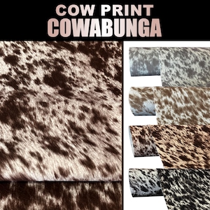 Velvet Suede Texas SPOTTED LONGHORN Cow Print COWABUNGA Fabric Upholstery /54" Wide - Cowhide made for couches, chairs, sofas -Yard/Sample