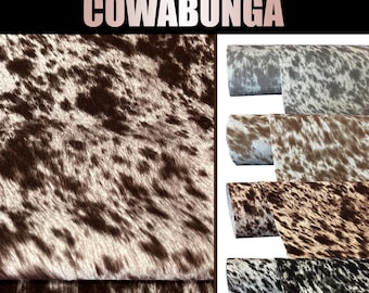 Velvet Suede Texas SPOTTED LONGHORN Cow Print COWABUNGA Fabric Upholstery /54" Wide - Cowhide made for couches, chairs, sofas -Yard/Sample