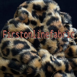 Faux Animal Fur Long Pile 58&quot; Wide Fabric Full, Plush, Warm Soft Coat, Fashion Fursuit Costume - Sold by Continuous Yard (Leopard Fur)