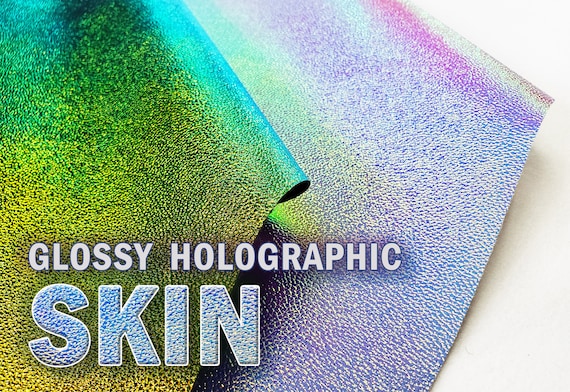 Hologram Vinyl Skin Upholstery Embossed Holographic Fabric 54" Wide Sold by Yard and Half Yard Copper & Blue purse shoe bow .70mm thick