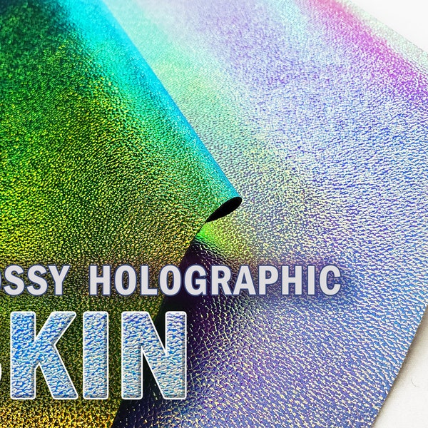 Hologram Vinyl Skin Upholstery Embossed Holographic Fabric 54" Wide Sold by Yard and Half Yard Copper & Blue purse shoe bow .70mm thick