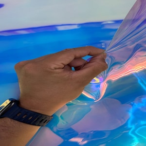 Tpu Iridescent Transparent .3mm Vinyl HOLOGRAPHIC 54&quot; Wide- Reflective, Durable, Sold by CONTINUOUS Yard- Crafts Rain Jackets Purse DIY Blue