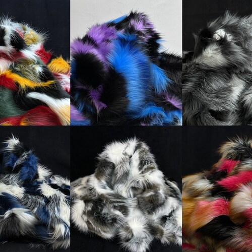 Faux Fur Fabric Long Pile Tribal Patchwork 58" W/Continuous Yard/MultiColor Soft Craft DIY Costume Fur Paws Animal FurSuit Fursonas FurCoats