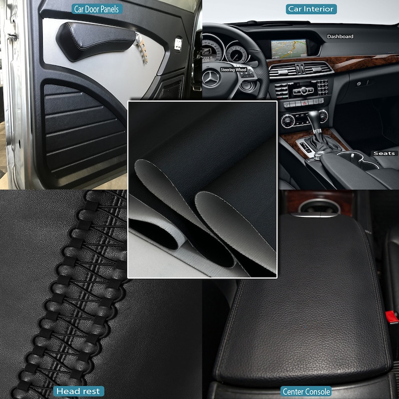 Black Flex Automotive Vinyl 2-Way Stretch (32oz per Yard) PU Faux Leather Fabric, UV Protected, Ideal for General Upholstery, Seats, Dash image 2