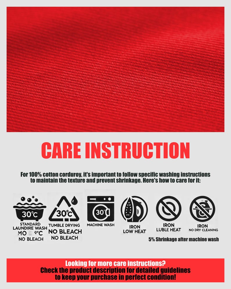 Corduroy Fabric 21 Wale Apparel 140150GSM Solid Color Continuous Yard