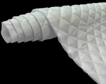 WHITE Polyester Quilted Batting Fabric 58" Wide Padded 2x2 Quilted Diamond for Vests, Light Upholstery, Sewing Projects, Jacket Liner Fabric