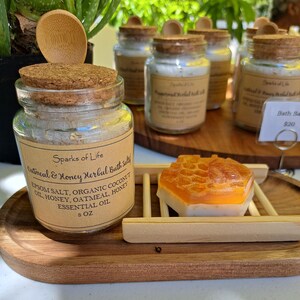 Honey Oatmeal Soap & Bath Salt Gift Set | Natural Spa Gifts | Bath Salt and Soap Gift Set | Self Care Gift Set
