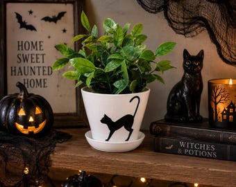 Black Cat Planter Pot | Halloween Cat Plant Pot | Spooky Cute Indoor Planter | Witchy Plant Decor | Cat Lover Gift | Goth Home Decor
