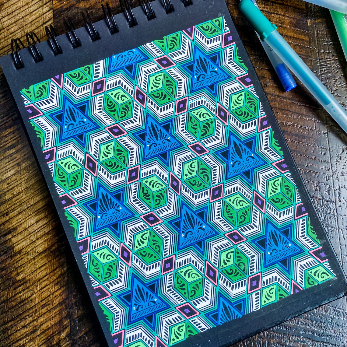 Patterned Geometric Zentangle Original Ink Mandala Design Etsy