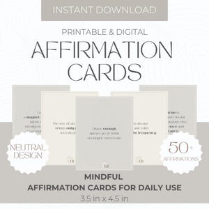 Mindful Affirmation Cards Printable, Minimal Affirmation Deck, Manifestation Cards, Law of Attraction, Daily Positive Affirmation, Self Care