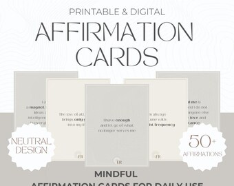 Mindful Affirmation Cards Printable, Minimal Affirmation Deck, Manifestation Cards, Law of Attraction, Daily Positive Affirmation, Self Care