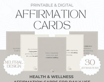 Health & Wellness Affirmation Cards Printable, Minimal Affirmation Deck, Manifestation Cards, Wellness Gifts, Positive Affirmation Cards