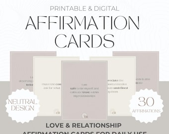 Love & Relationships Affirmation Cards Printable, Minimal Affirmation Deck, Manifestation Cards, Law of Attraction, Positive Affirmation