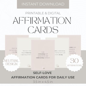 Tarjetas de afirmación de amor propio para imprimir, baraja de afirmación minimalista, cartas de manifestación, ley de atracción, afirmaciones positivas, cuidado personal