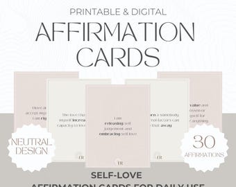Self Love Affirmation Cards Printable, Minimal Affirmation Deck, Manifestation Cards, Law of Attraction, Positive Affirmations, Self Care